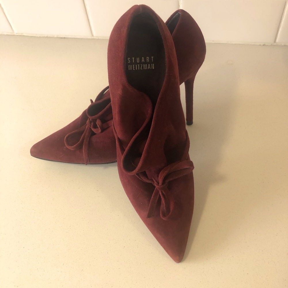 Stuart Weitzman Burgundy Suede Stiletto Booties